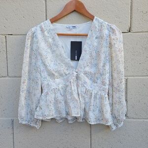 Fashion Nova | Garden Tea Party Blouse Ivory Combo